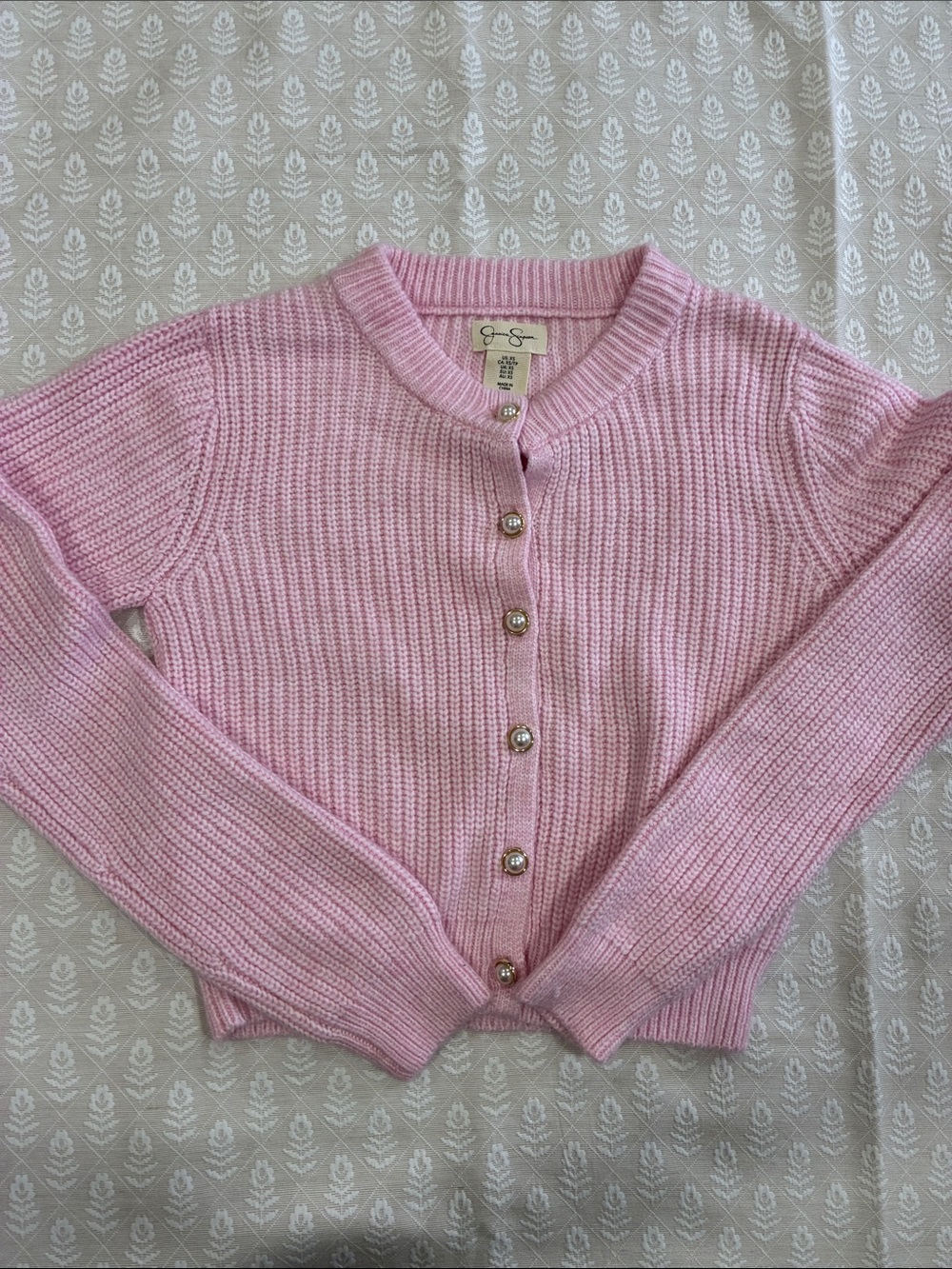 Jessica Simpson Light Pink Ribbed Cardigan with Pearl Buttons